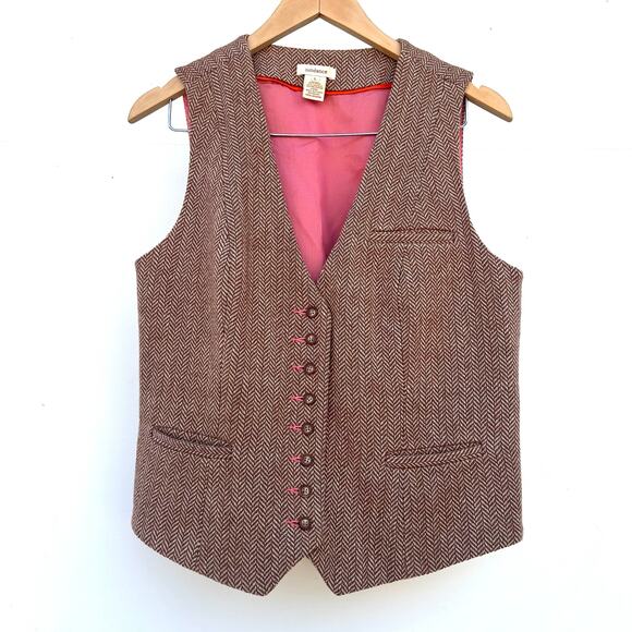 Sundance Herringbone Pink Brown Vest Wool Button Front Large - Picture 2 of 5
